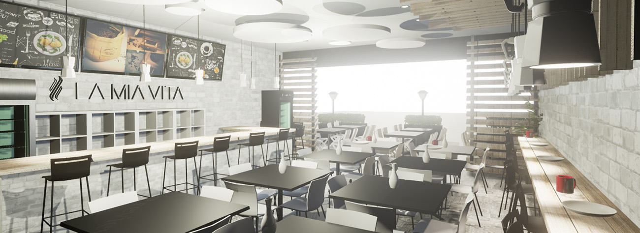 Ambiente 3d interior cafetería